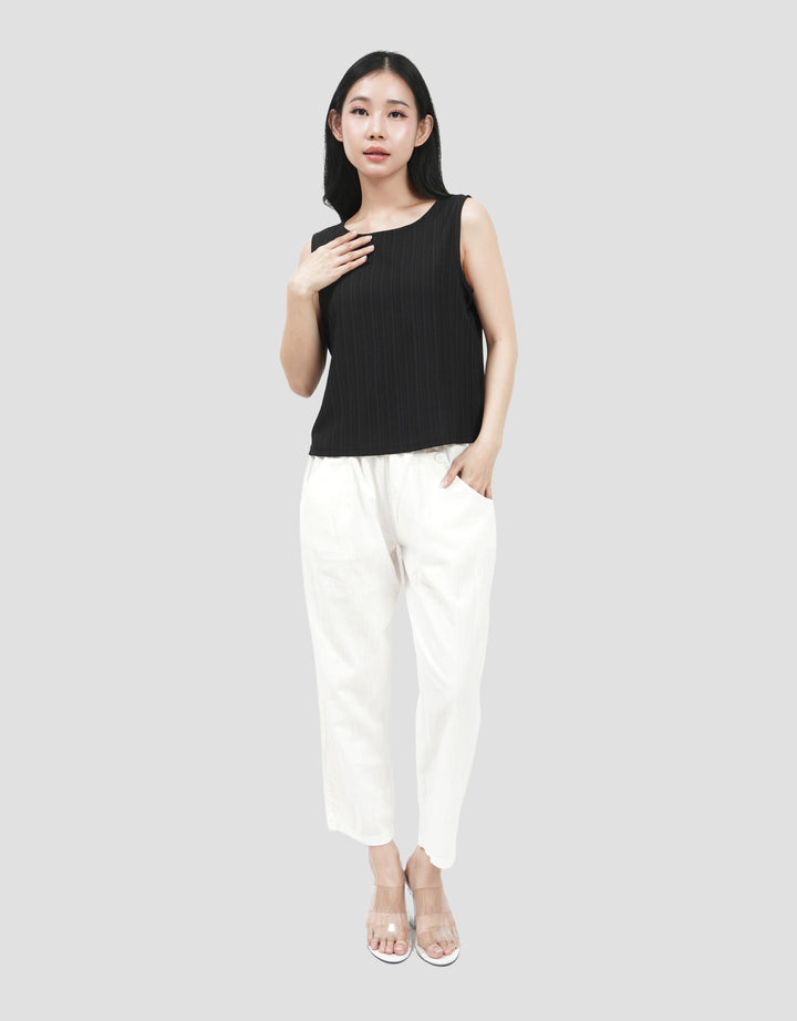 Suko Kerut Crinkle Kerah Bulat Blouse Sleeveless Wanita
