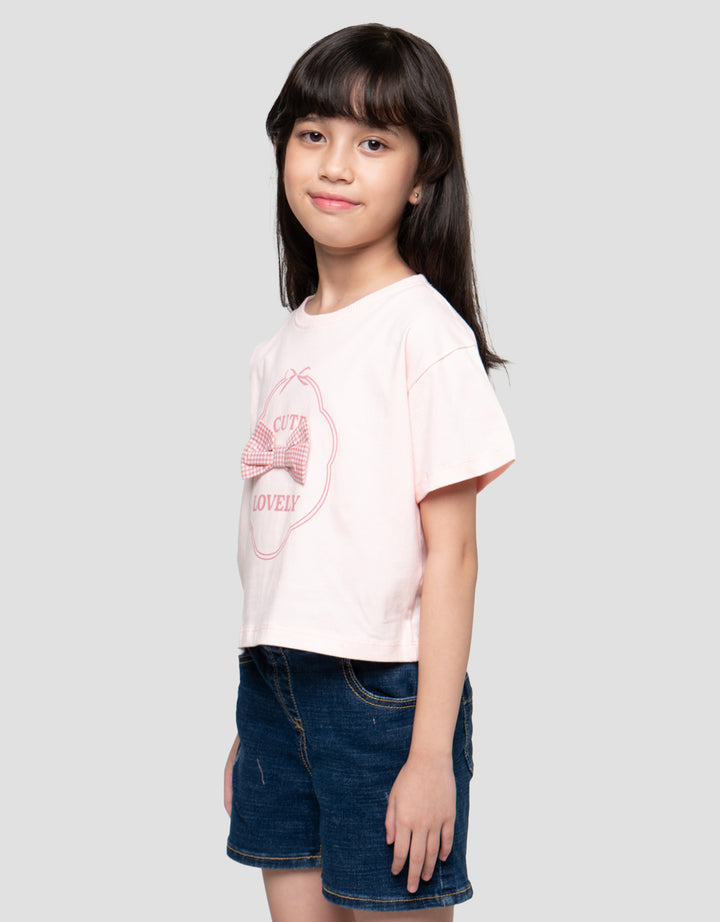 Little M Aplikasi Sweet Moment Print Kaos Anak Perempuan