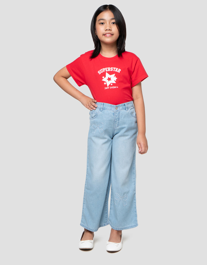 Little M Bordir Outline Pita Celana Denim Anak Perempuan