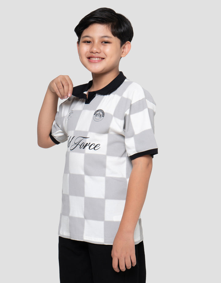 Nevada Collar Full Both Sides Print Check Kaos Oversize Anak Laki-laki
