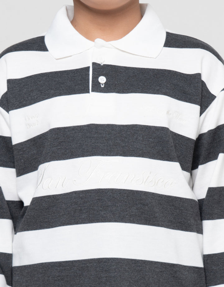 NEVADA LOOSE STRIPE WITH COLLAR WOVEN AND EMBRO SWEATER ANAK LAKI-LAKI