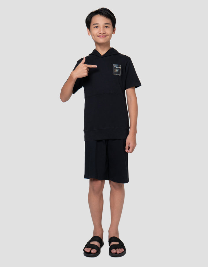 Nevada Double Knit Hoodie With Patch Pakaian Setelan Anak Laki-Laki