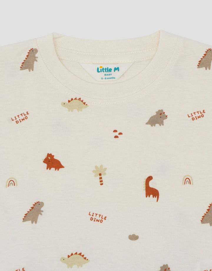 Little M Print Dino Pakaian Setelan Bayi