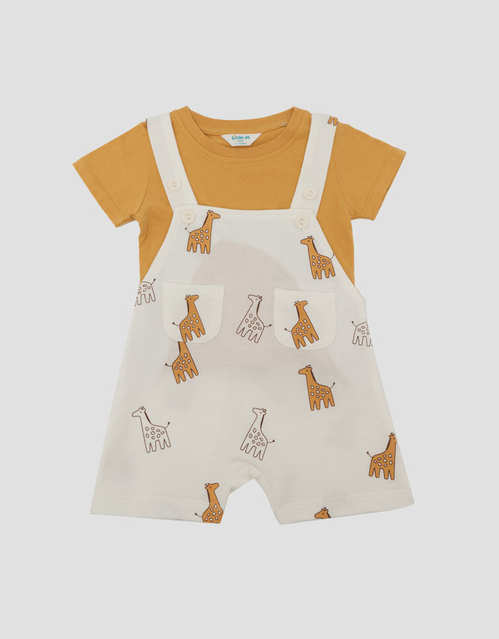 Little M Terry Full Print Giraffe Jumpsuit Overall Bayi