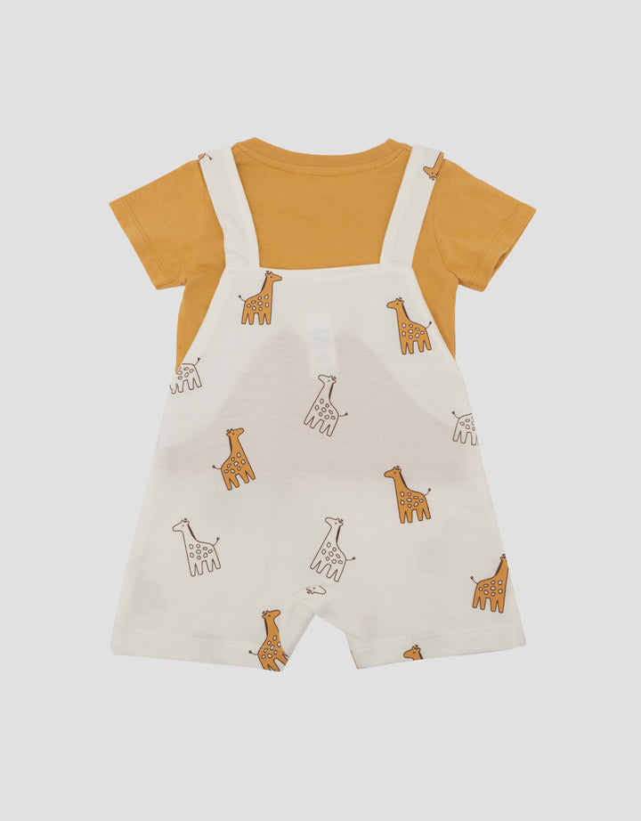 Little M Terry Full Print Giraffe Jumpsuit Overall Bayi