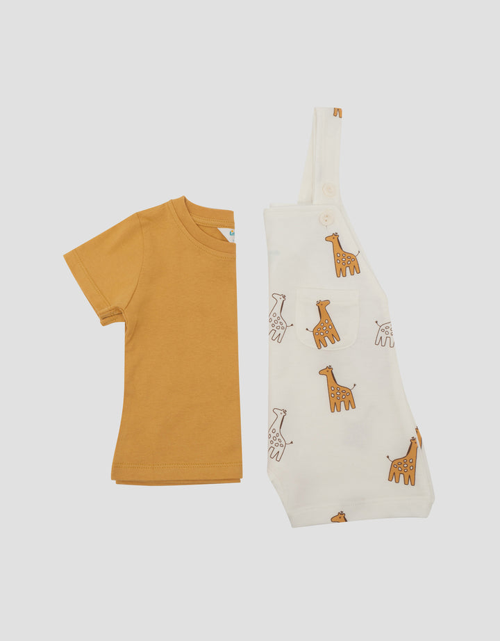 Little M Terry Full Print Giraffe Jumpsuit Overall Bayi