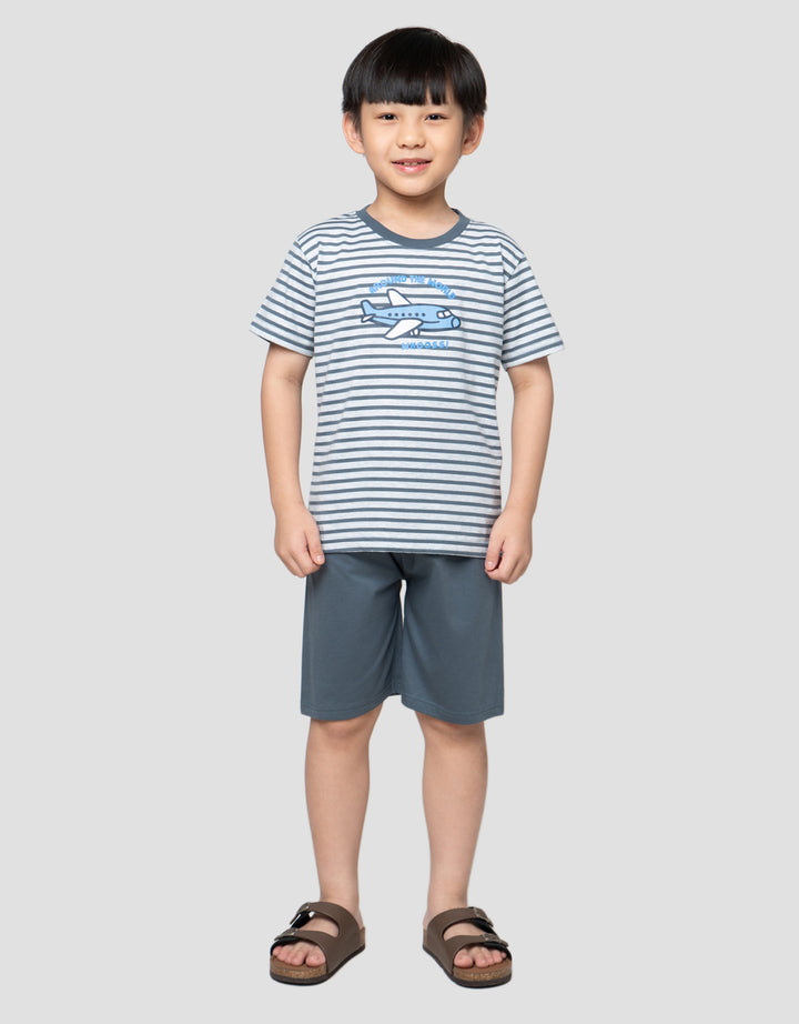 Little M Yarndyed Plane Pakaian Setelan Anak Laki-Laki