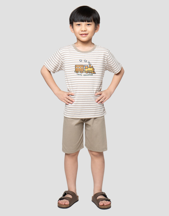 Little M Yarndyed Train Pakaian Setelan Anak Laki-Laki