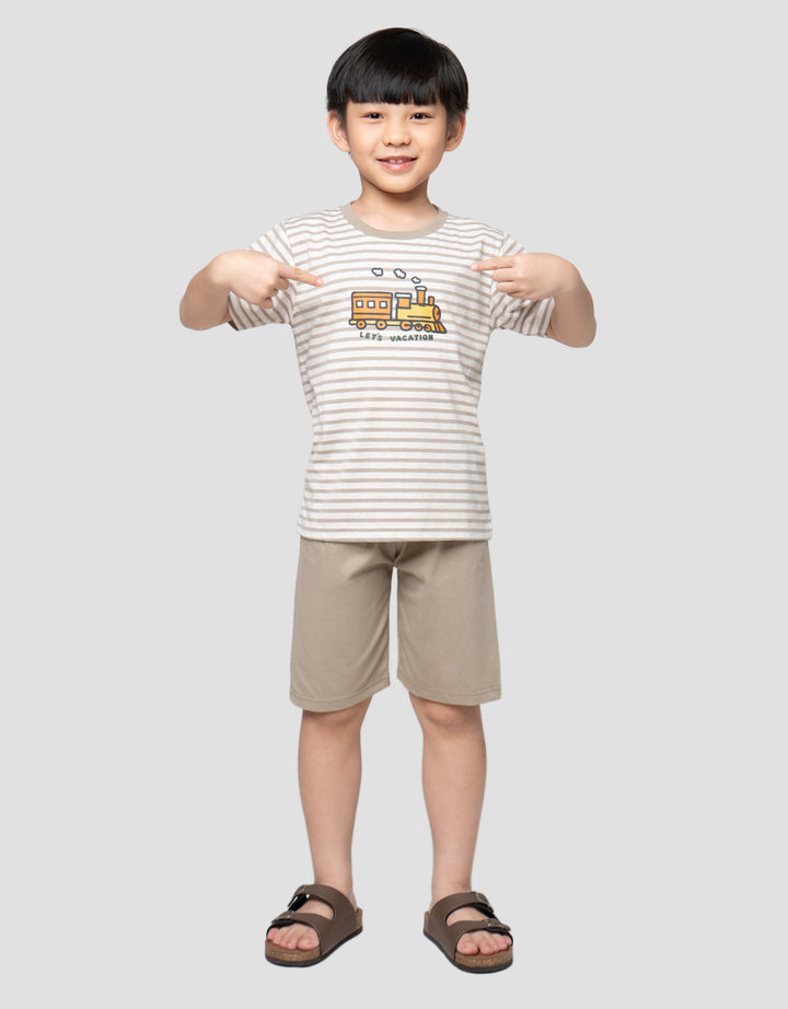 Little M Yarndyed Train Pakaian Setelan Anak Laki-Laki