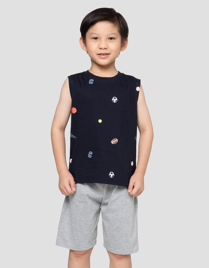 Little M Singlet Full Print Sport Pakaian Setelan Anak Laki-Laki