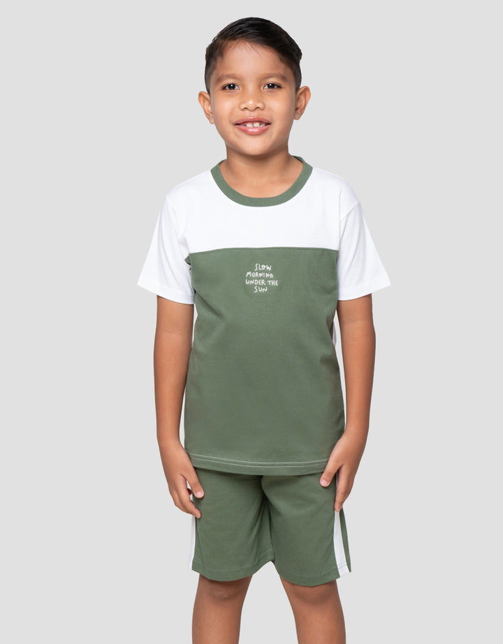 Little M Bordir Summer 2 Pakaian Setelan Anak Laki-Laki