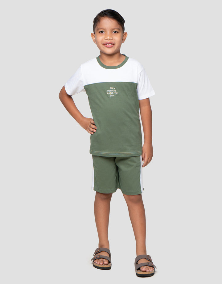 Little M Bordir Summer 2 Pakaian Setelan Anak Laki-Laki