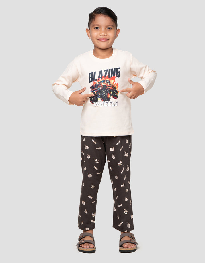 Little M Sleepwear Boy Wafle Blazzing Car Setelan Piyama Anak Laki-Laki