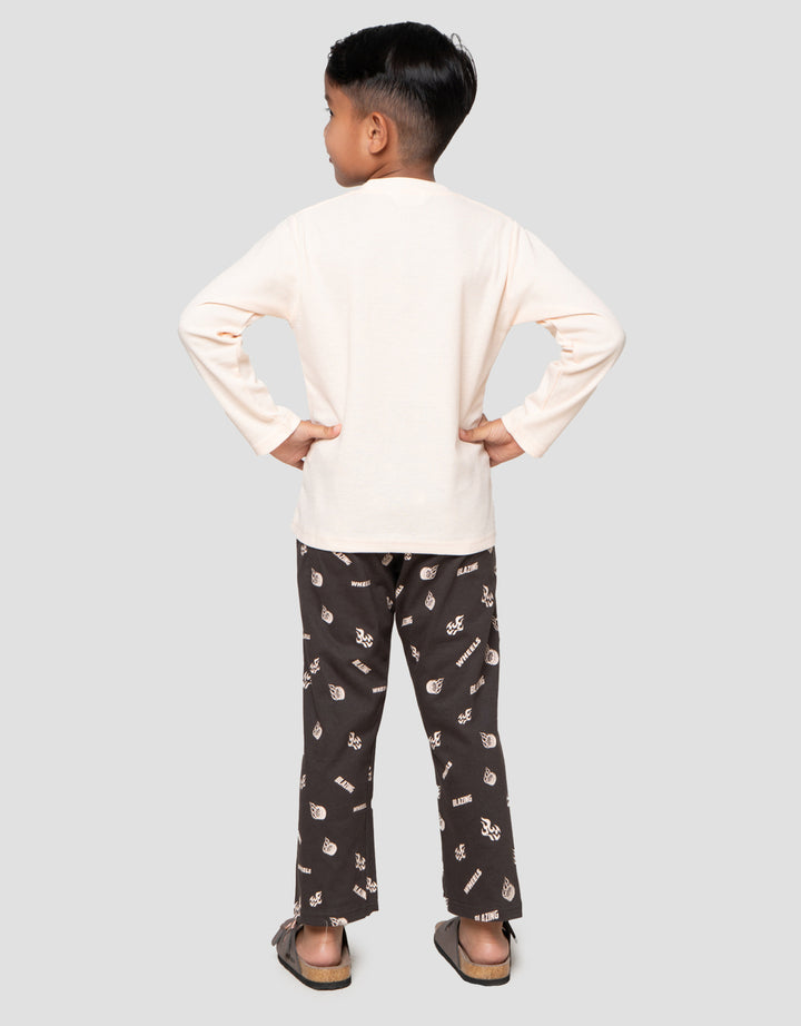 Little M Sleepwear Boy Wafle Blazzing Car Setelan Piyama Anak Laki-Laki