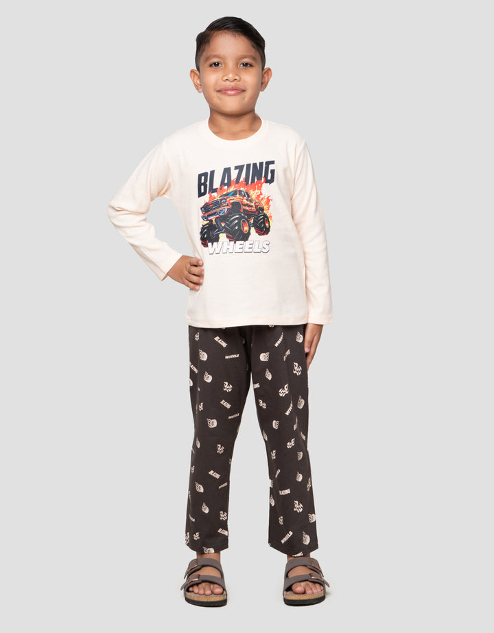 Little M Sleepwear Boy Wafle Blazzing Car Setelan Piyama Anak Laki-Laki