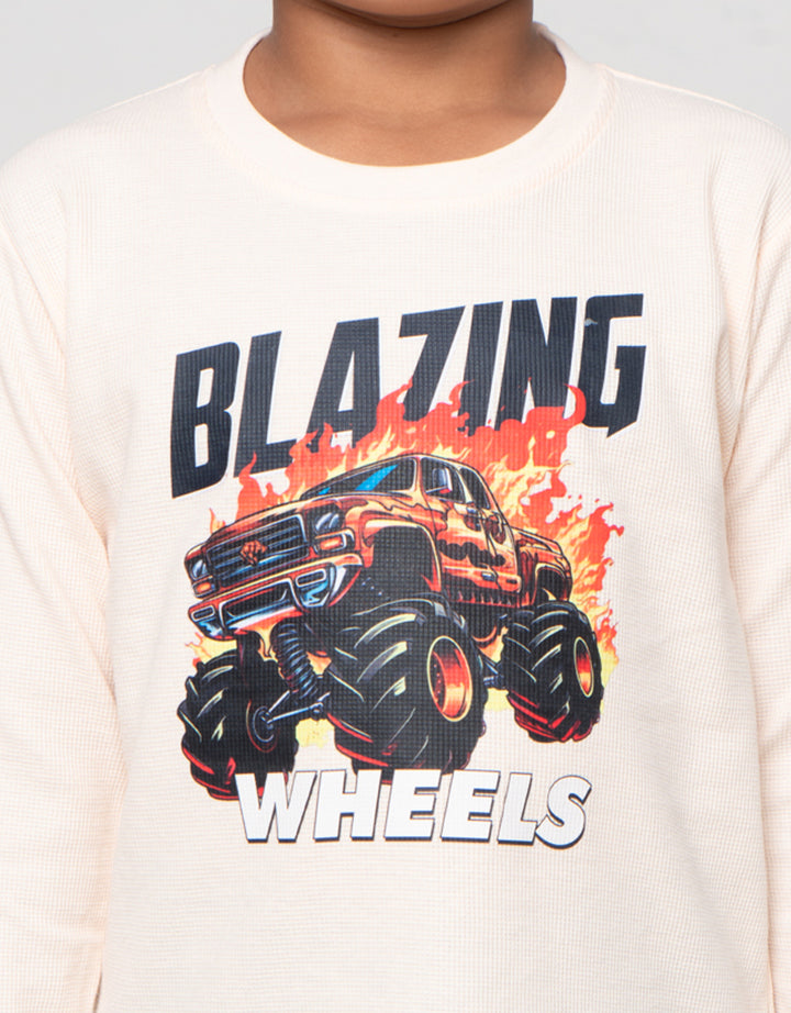Little M Sleepwear Boy Wafle Blazzing Car Setelan Piyama Anak Laki-Laki