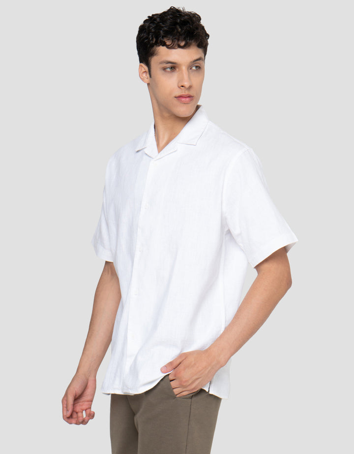 Cole Camp Colar Relax Fit Solid Linen Kemeja Pria