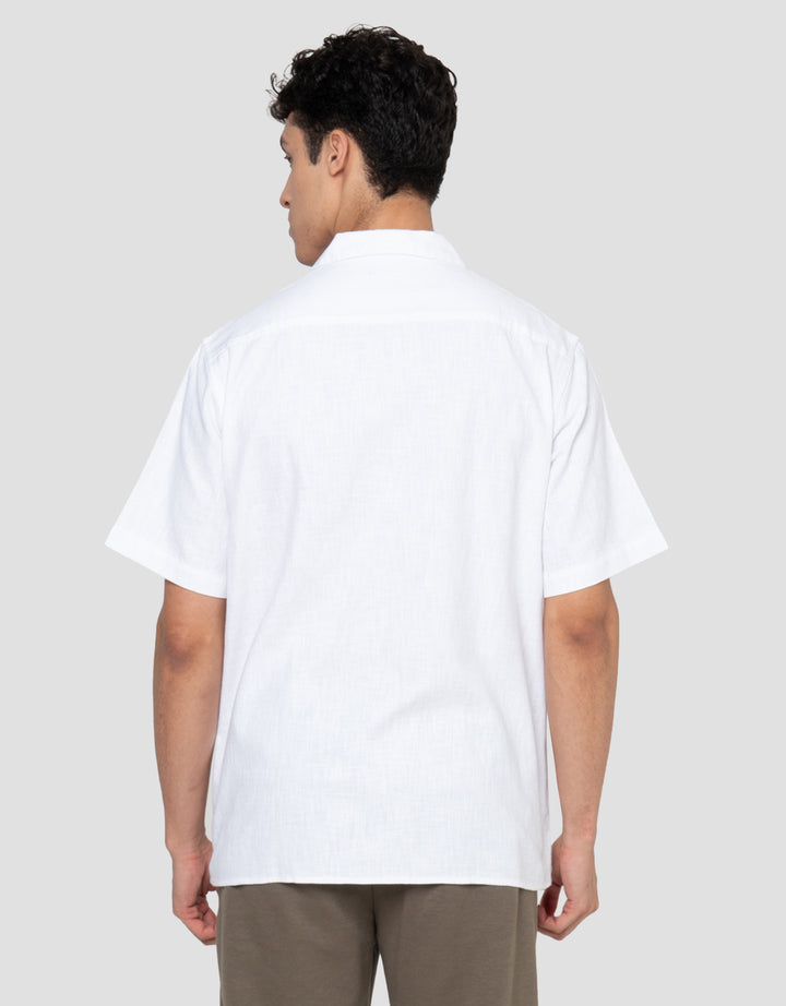 Cole Camp Colar Relax Fit Solid Linen Kemeja Pria