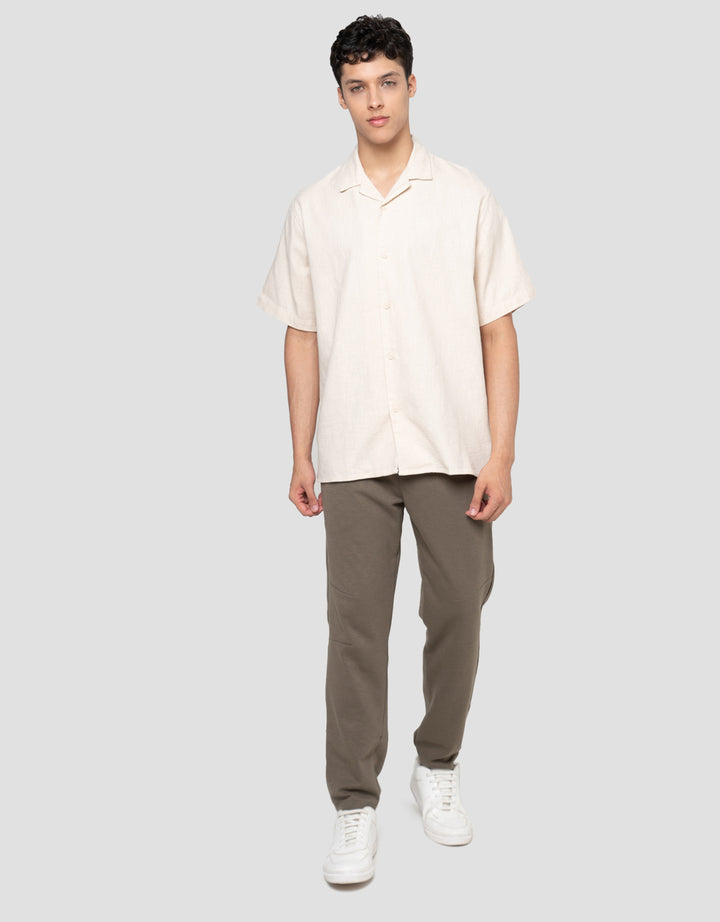 Cole Camp Colar Relax Fit Solid Linen Kemeja Pria