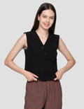 Connexion Fitted Seashell Button Asymetric Vest Wanita