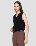 Connexion Fitted Seashell Button Asymetric Vest Wanita