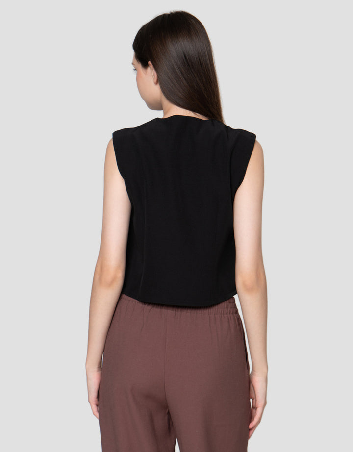 Connexion Fitted Seashell Button Asymetric Vest Wanita