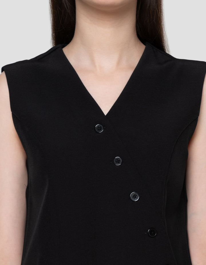 Connexion Fitted Seashell Button Asymetric Vest Wanita