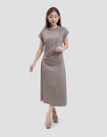 Suko Stretch Side Runch Dress Midi Wanita