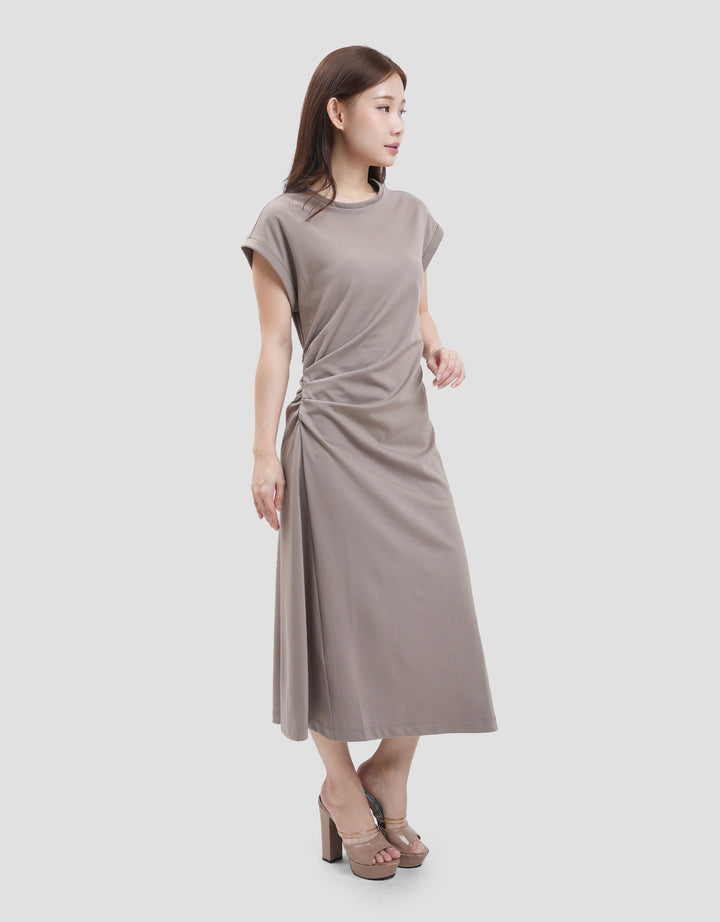 Suko Stretch Side Runch Dress Midi Wanita
