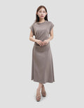 Suko Stretch Side Runch Dress Midi Wanita