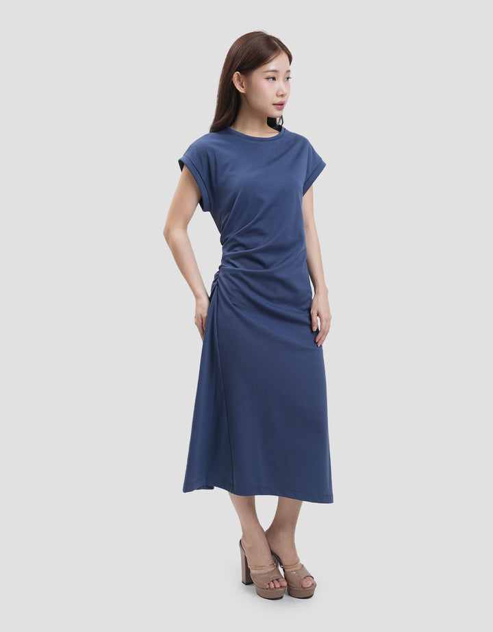 Suko Stretch Side Runch Dress Midi Wanita
