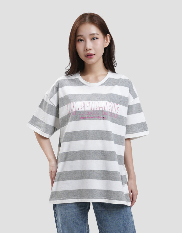 Disney Print Stripe Lotso Kaos Oversize Wanita