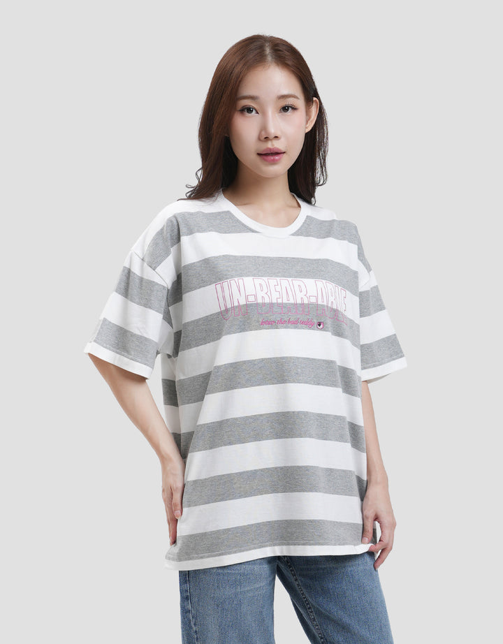 Disney Print Stripe Lotso Kaos Oversize Wanita