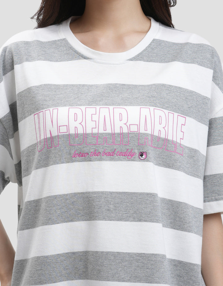 Disney Print Stripe Lotso Kaos Oversize Wanita