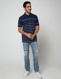 Cole Short Sleeve Polo Shirt 2Tone Stripe Chest
