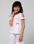 Little M Short Sleeve T-Shirt Off Shoulder Bunny Rainbow Tile