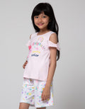 Little M Short Sleeve T-Shirt Off Shoulder Bunny Rainbow Tile