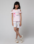 Little M Short Sleeve T-Shirt Off Shoulder Bunny Rainbow Tile
