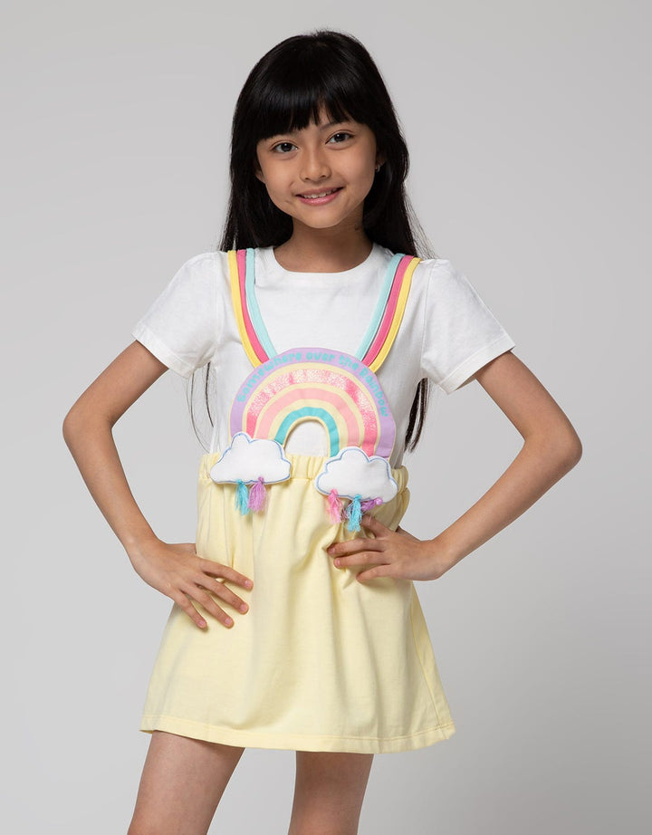 Little M Short Sleeve Midi Dress Overall Rainbow Awan Tassel