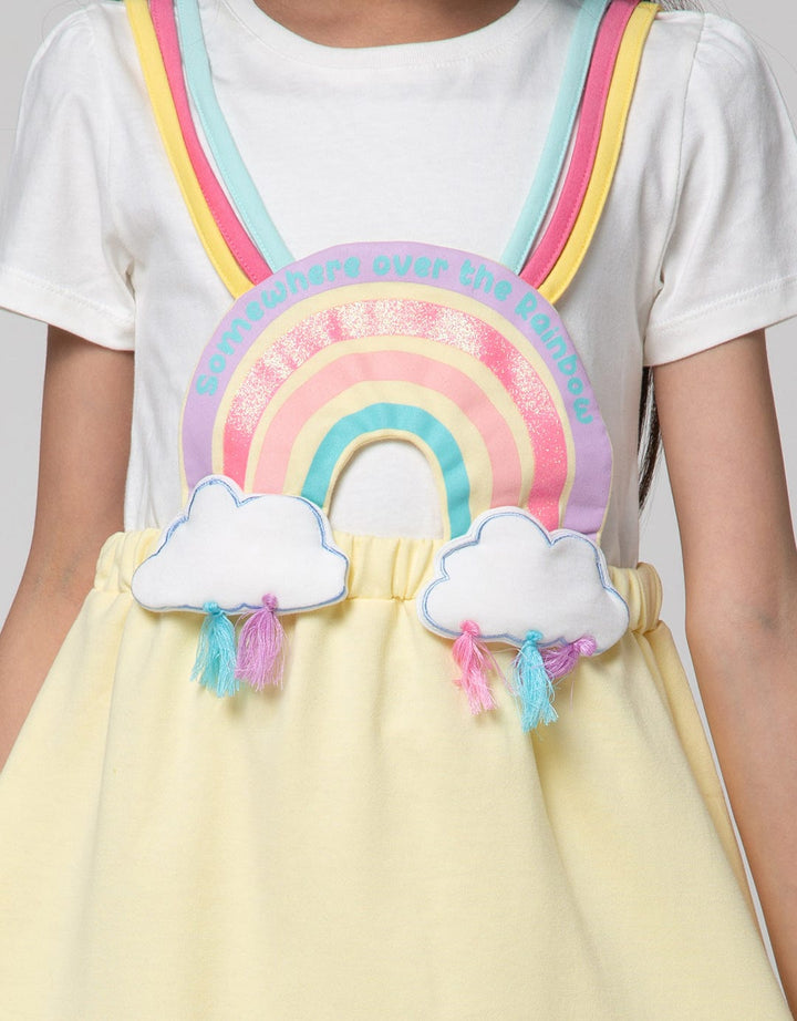 Little M Short Sleeve Midi Dress Overall Rainbow Awan Tassel