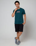 Freeride T-Shirt Pria Green Freeride Kotak Hitam List Putih