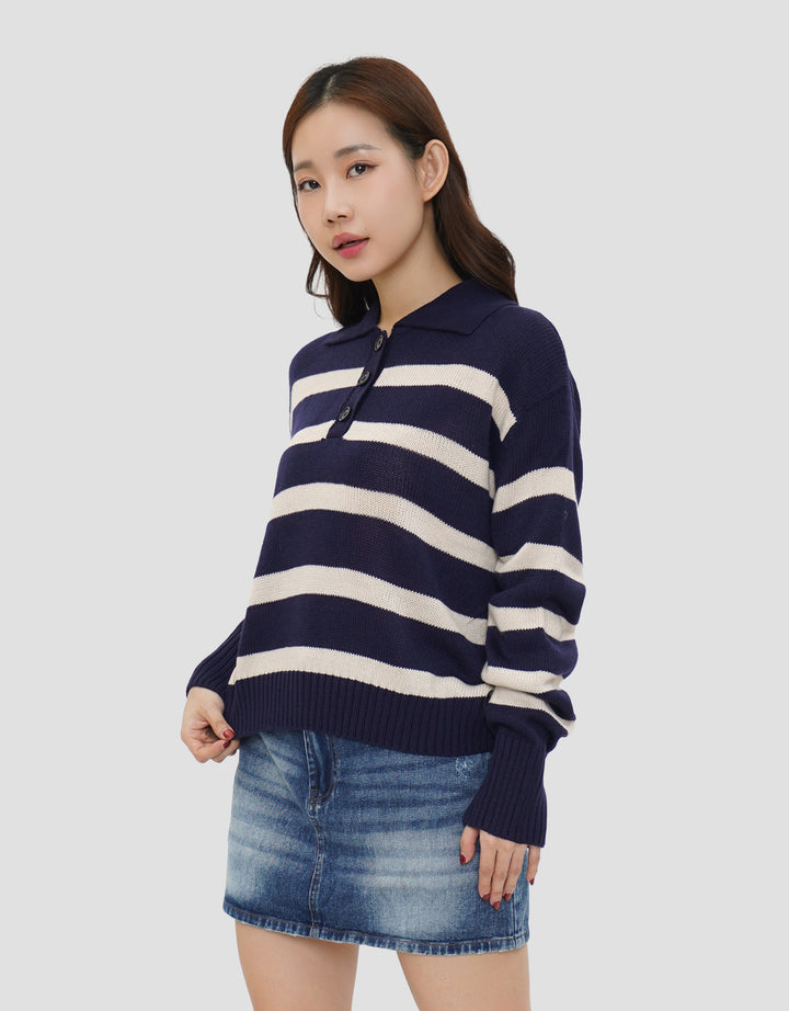 NEVADA STRIPE WITH COLLAR SWEATER WANITA