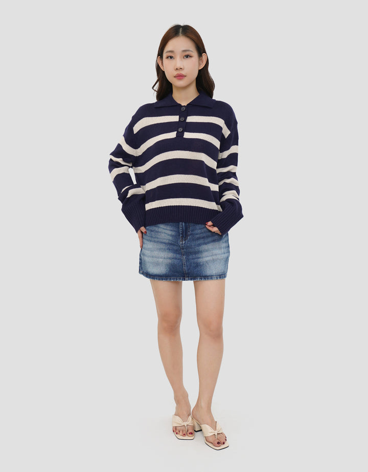 NEVADA STRIPE WITH COLLAR SWEATER WANITA