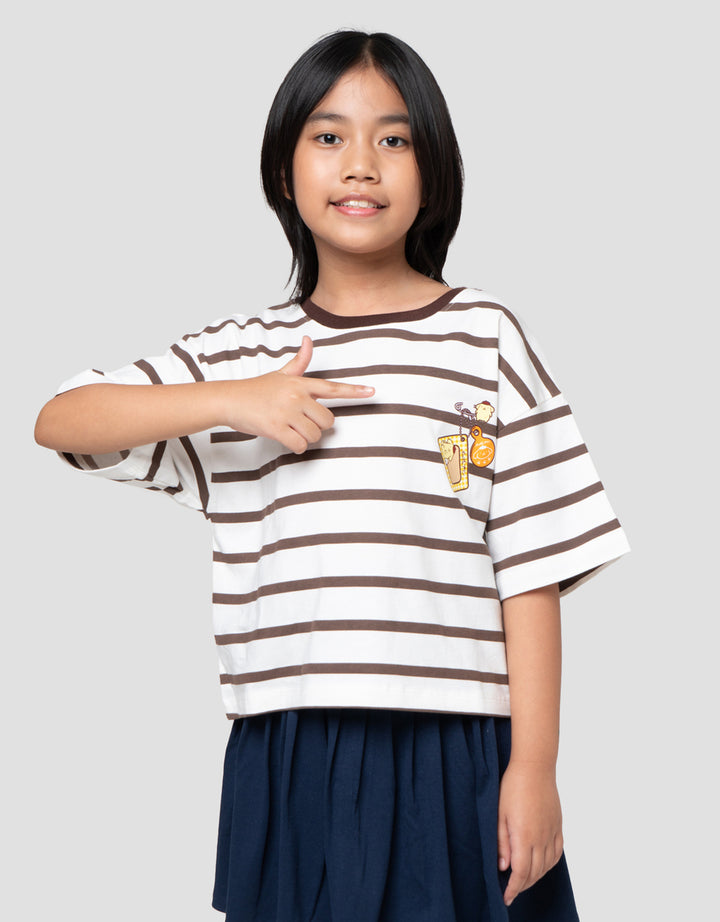 Character Print Stripe Pompompurin Kaos Anak Perempuan