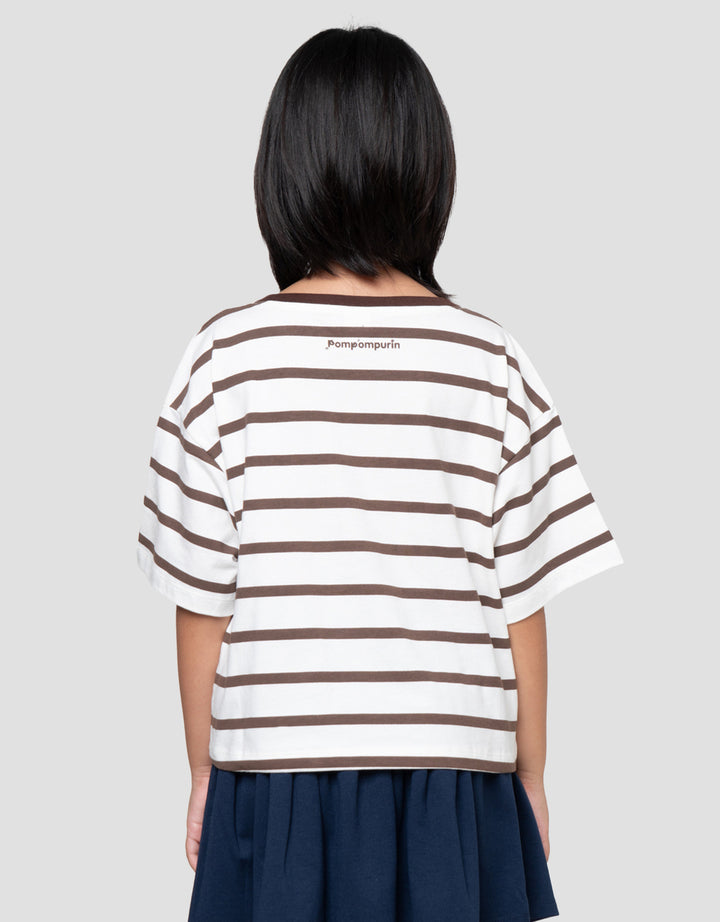 Character Print Stripe Pompompurin Kaos Anak Perempuan