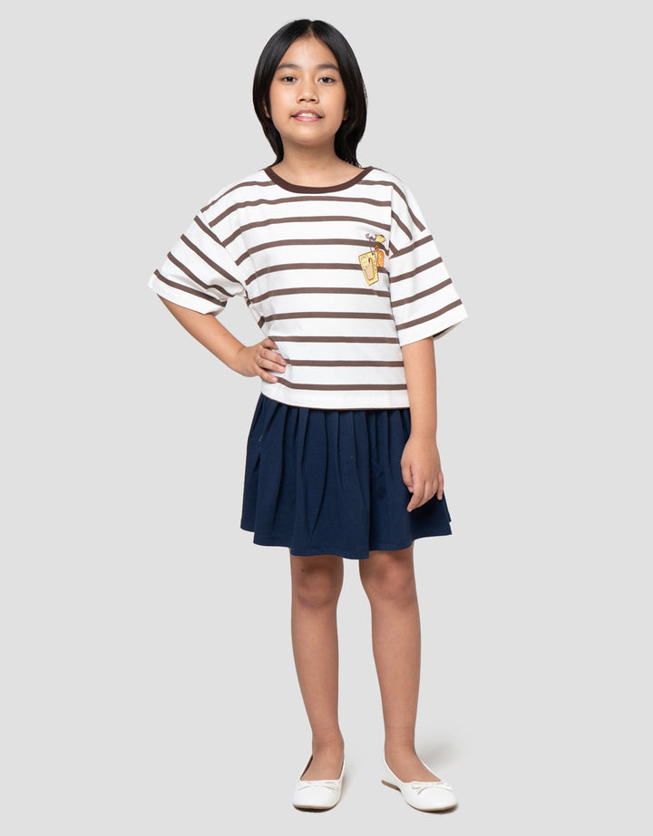 Character Print Stripe Pompompurin Kaos Anak Perempuan