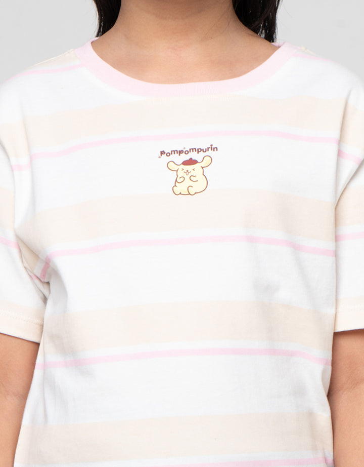 Character Stripe Pompompurin Kaos Anak Perempuan