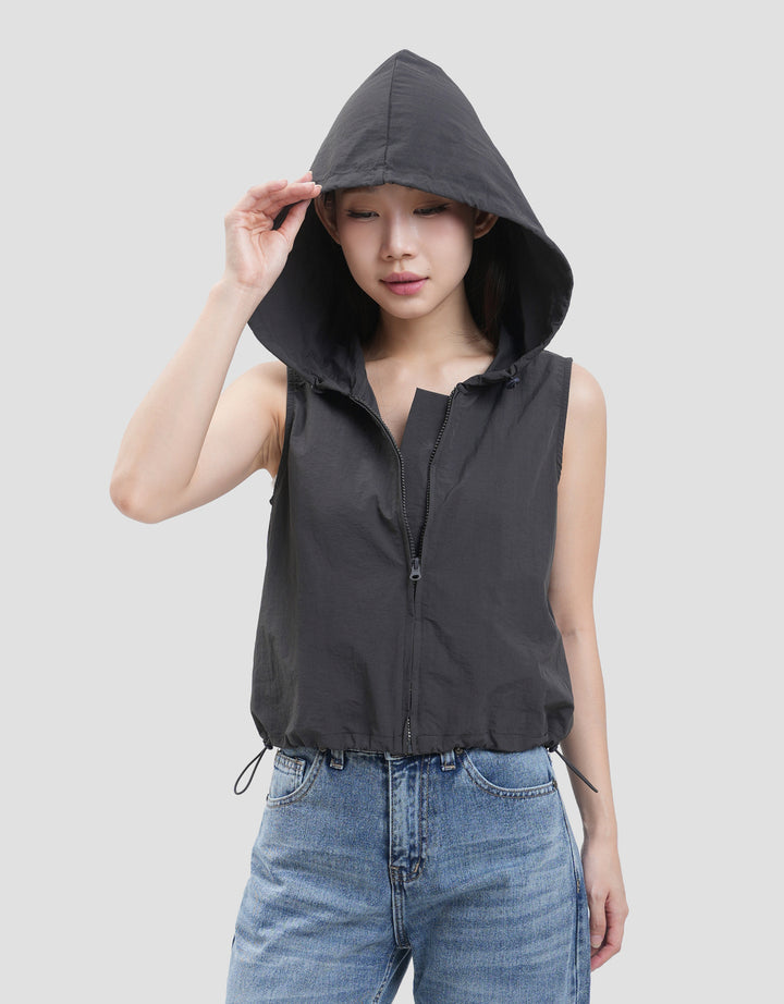 Nevada Sleeveless Top Nylon Jaket Hoodie Wanita