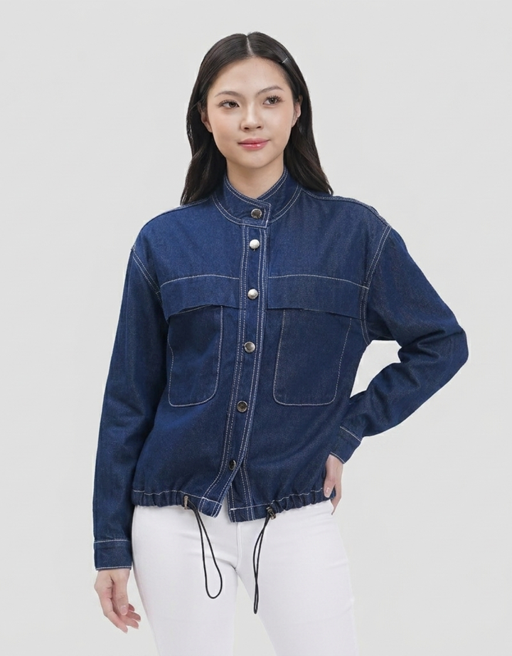 Nevada Stand Collar Denim Jaket Wanita