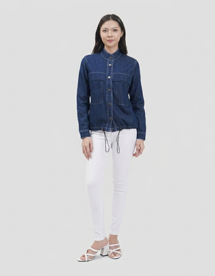 Nevada Stand Collar Denim Jaket Wanita